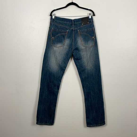 Ring Of Fire Slim Straight Jeans Mens 32/32 Blue Denim 5 Pocket Relaxed Pants - Picture 4 of 8